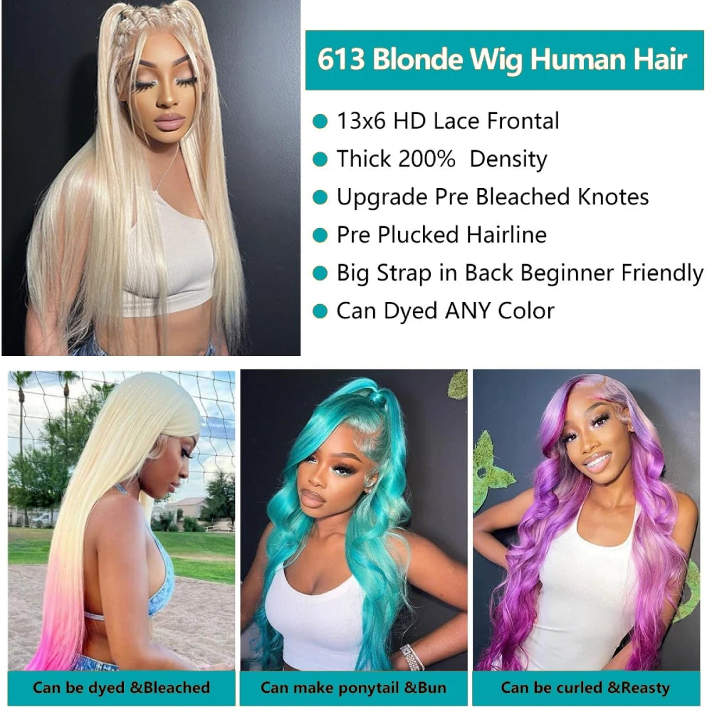 613 Blonde Straight Human Hair Lace Front Wig
